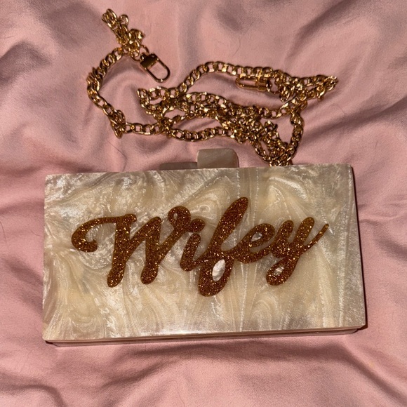Lulu Townsend Handbags - Lulu Townsend Cream and Gold 'Wifey' Clutch